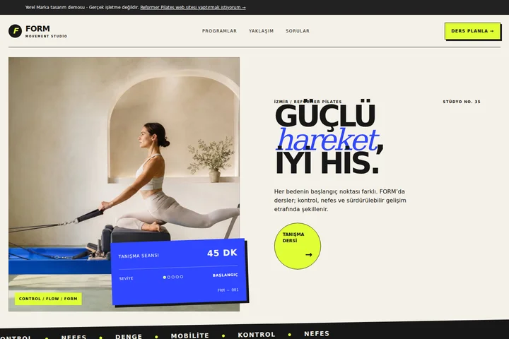 Reformer Pilates örnek web sitesi ekran görüntüsü