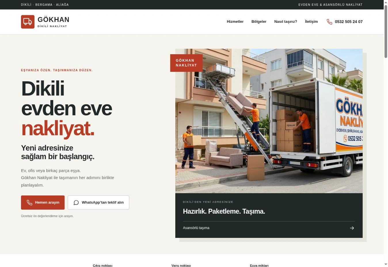 Dikili Gökhan Nakliyat web sitesinin gerçek masaüstü ekran görüntüsü